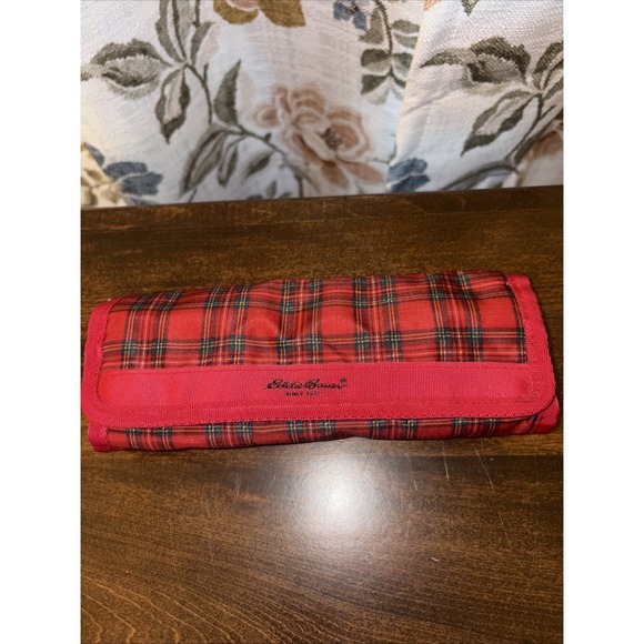 Eddie Bauer Handbags - Eddie Bauer Red Plaid Jewelry Case Roll Up Travel Bag